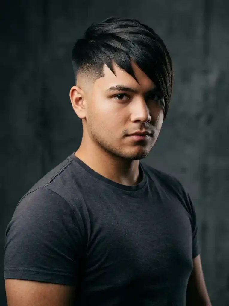 22 Best Hairstyles for Round Faces Men Swear By for Balance 21 Angular Fringe with Skin Fade for Sharp Elongating Modern