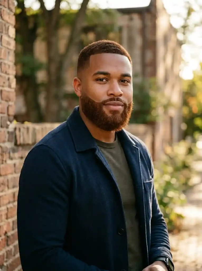 22 Best Hairstyles for Round Faces Men Swear By for Balance 20 Beard Paired with Short Fade for Jaw Definition and Balance
