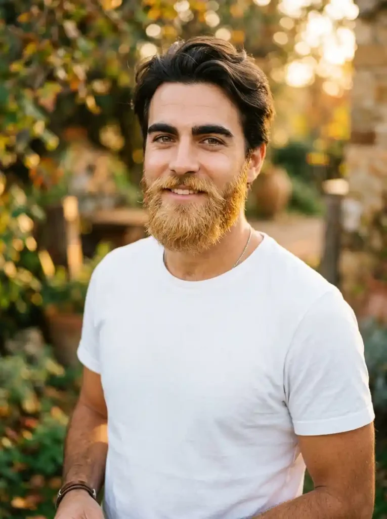 Blonde Beard with Dark Eyebrow Contrast for Striking Natural Impression