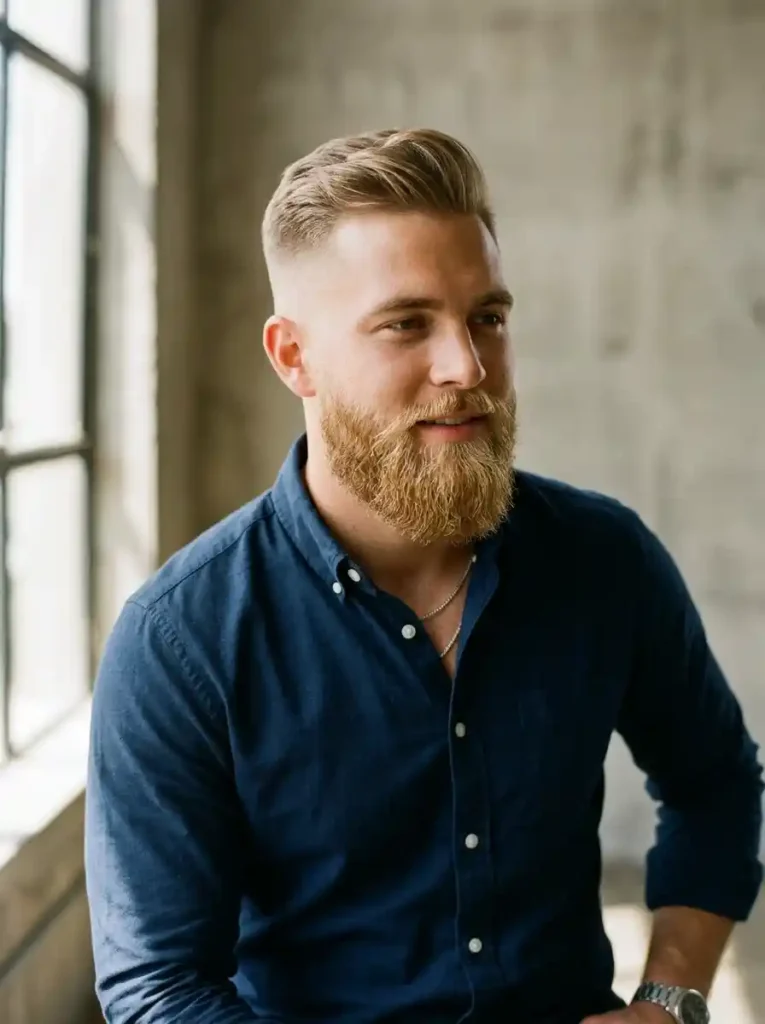Blonde Beard with Fade Haircut for Modern Striking Style
