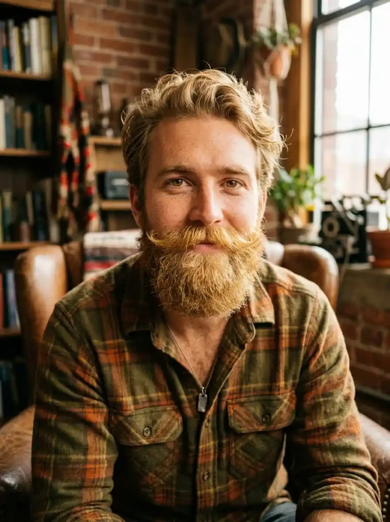 Blonde Beard with Mustache Focus for Distinctive Striking Character