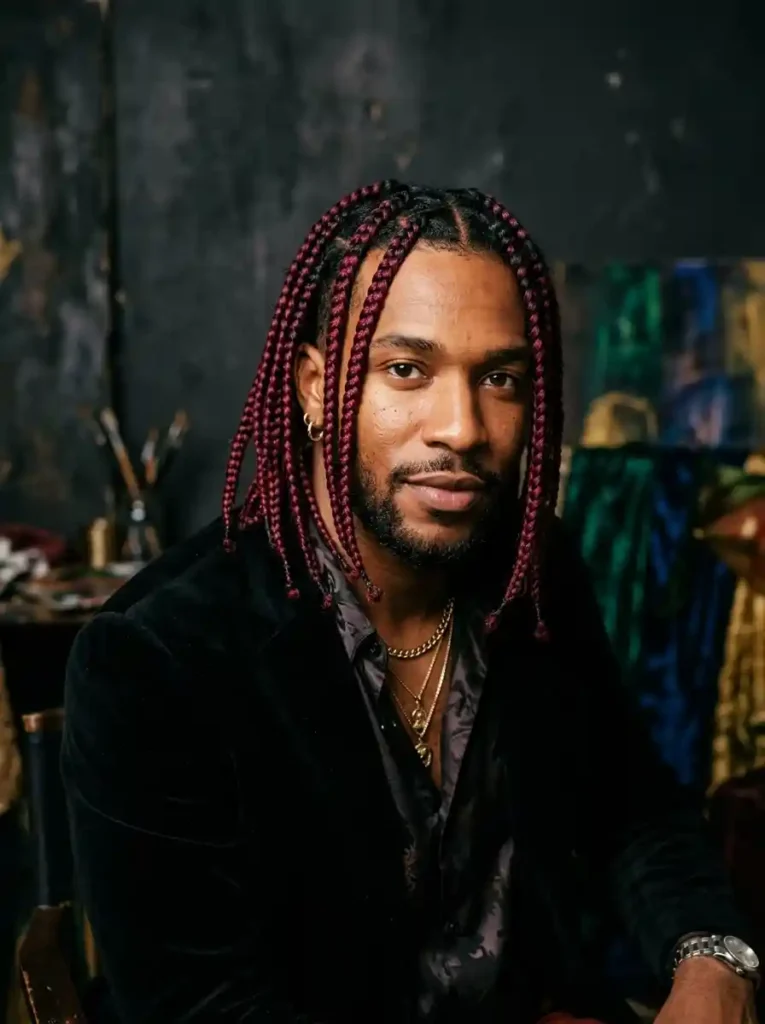 20 Box Braids for Men That Make a Bold Style Statement 6 Box Braids with Burgundy and Black Color Mix