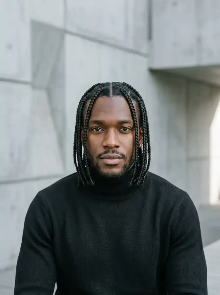 20 Box Braids for Men That Make a Bold Style Statement 16 Box Braids with a Center Part for Symmetry