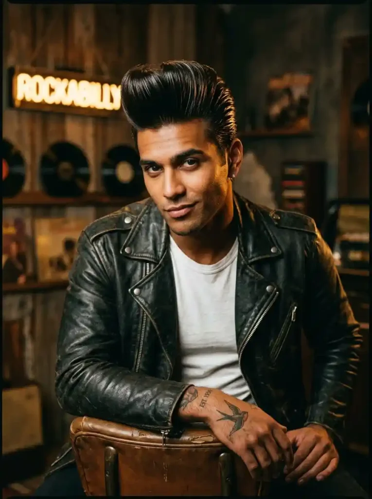 21 Greaser Hairstyles for Men That Define Vintage Cool 1 Classic Rockabilly Pompadour for Maximum Vintage Cool