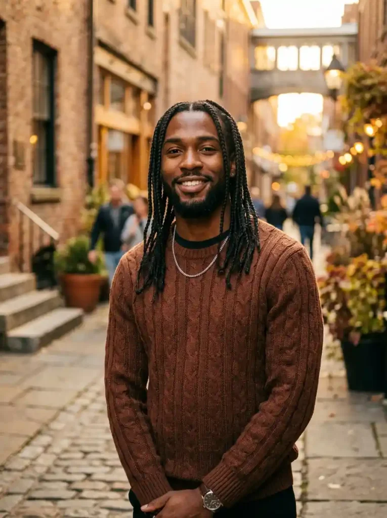 20 Box Braids for Men That Make a Bold Style Statement 1 Classic Shoulder Length Box Braids Worn Loose