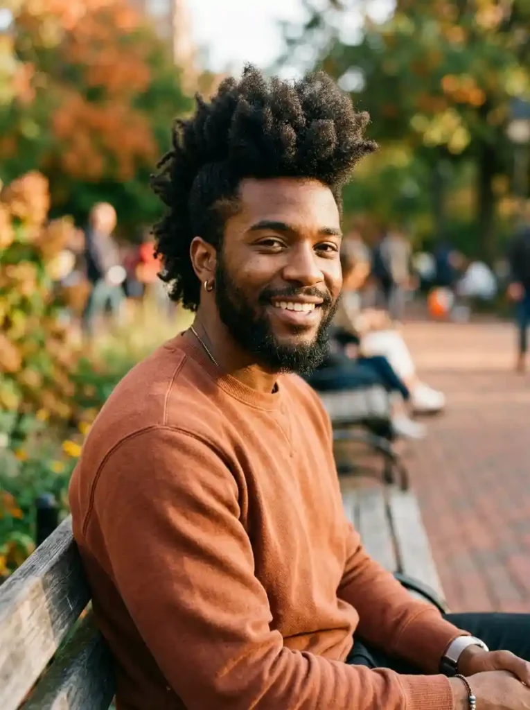 24 Black Mens Mohawk Hairstyles That Stand Out Anywhere 20 Coily Frohawk Half Up for Versatile Daily Natural Style