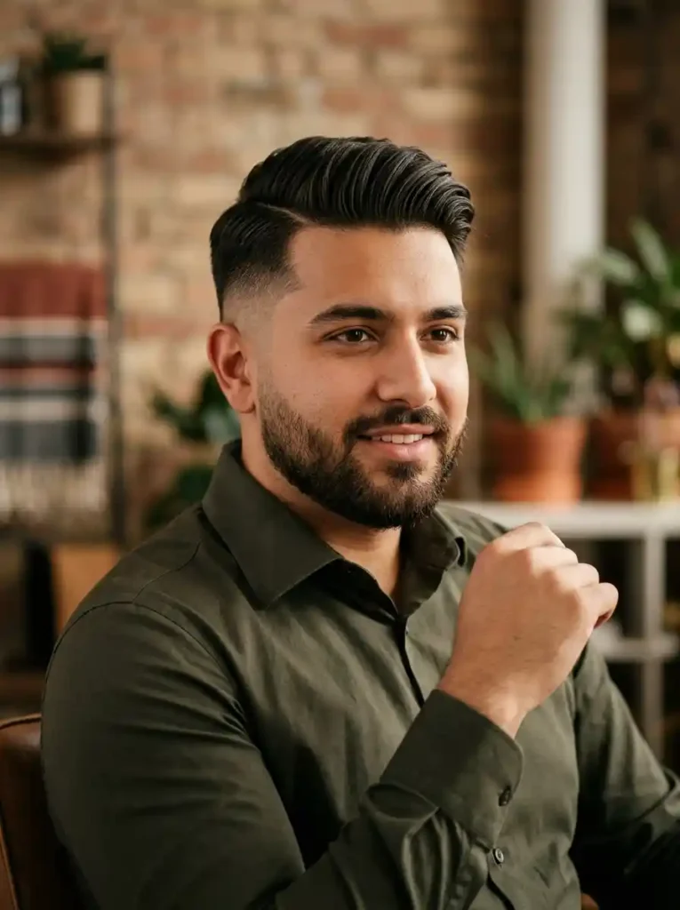 22 Best Hairstyles for Round Faces Men Swear By for Balance 19 Comb Over High Fade for Modern Classic Round Face Balance