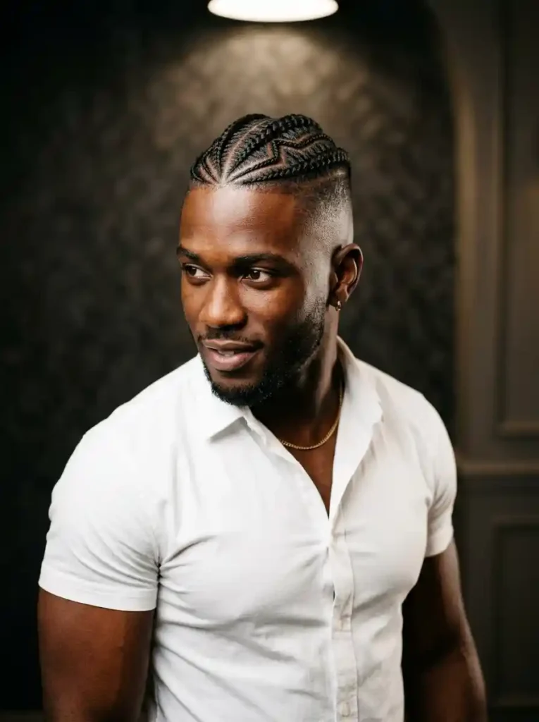 24 Black Mens Mohawk Hairstyles That Stand Out Anywhere 5 Cornrow Mohawk with High Fade for Graphic Cultural Design