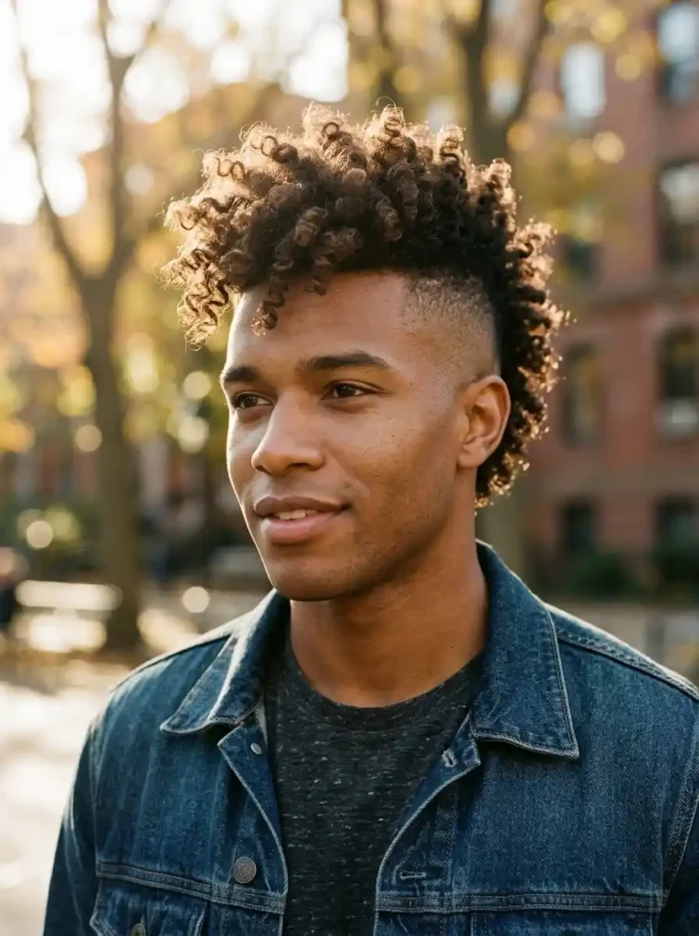 20 Mohawk Fade Ideas That Deliver Maximum Impact 9 Curly Mohawk Fade for Natural Volume Maximum Impact