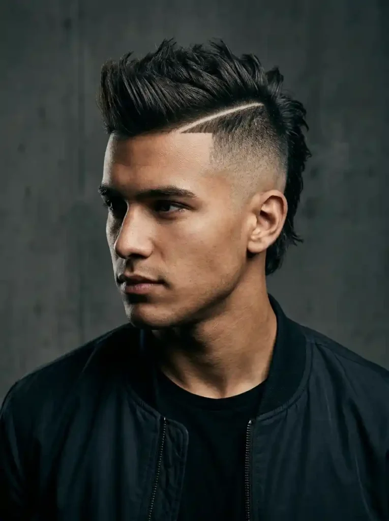 20 Mohawk Fade Ideas That Deliver Maximum Impact 19 Disconnected Mohawk Fade with Hard Part for Graphic Individual