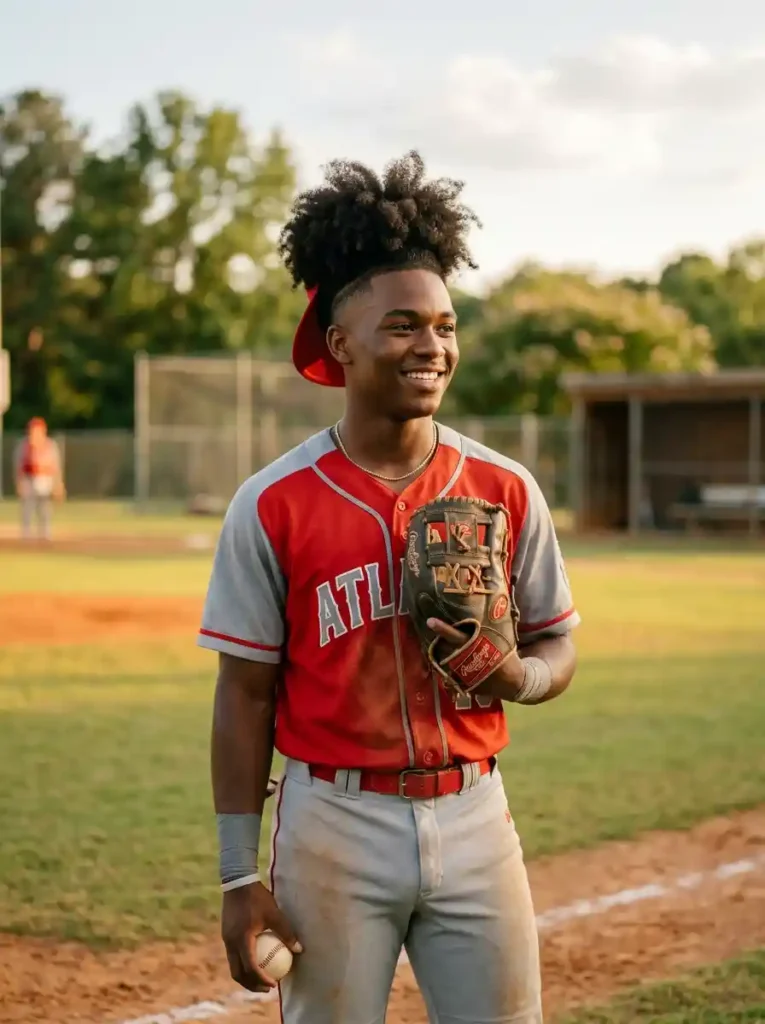 21 Baseball Haircuts That Keep Players Looking Sharp 14 Fade with Afro Puff for Cultural Natural Athletic Style