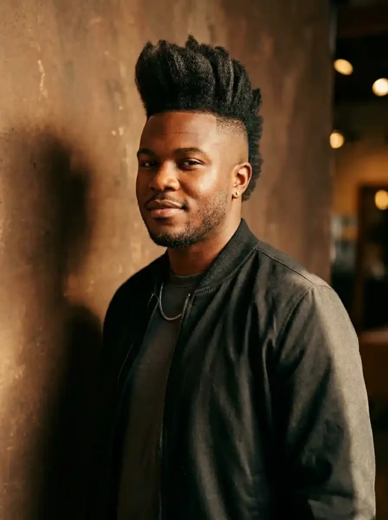 22 Best Hairstyles for Round Faces Men Swear By for Balance 4 Faux Hawk with Fade for Bold Elongating Modern Style