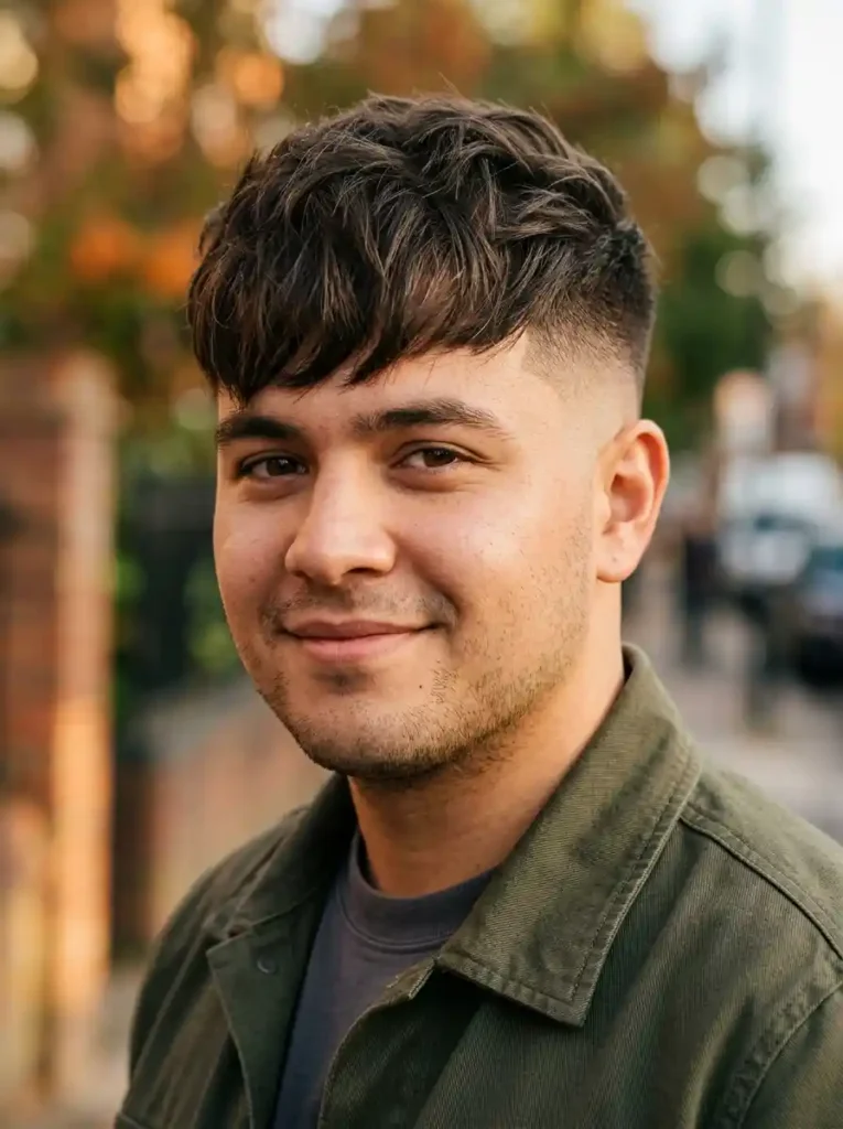 22 Best Hairstyles for Round Faces Men Swear By for Balance 15 Fringe with High Fade for Vertical Forward Round Face Balance