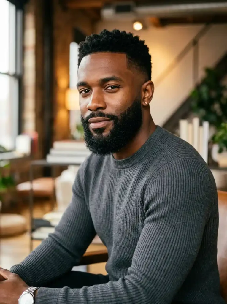 23 Beard Styles for Black Men That Elevate Your Look 16 Full Beard with Temple Fade Connection for Modern Seamless Elevation