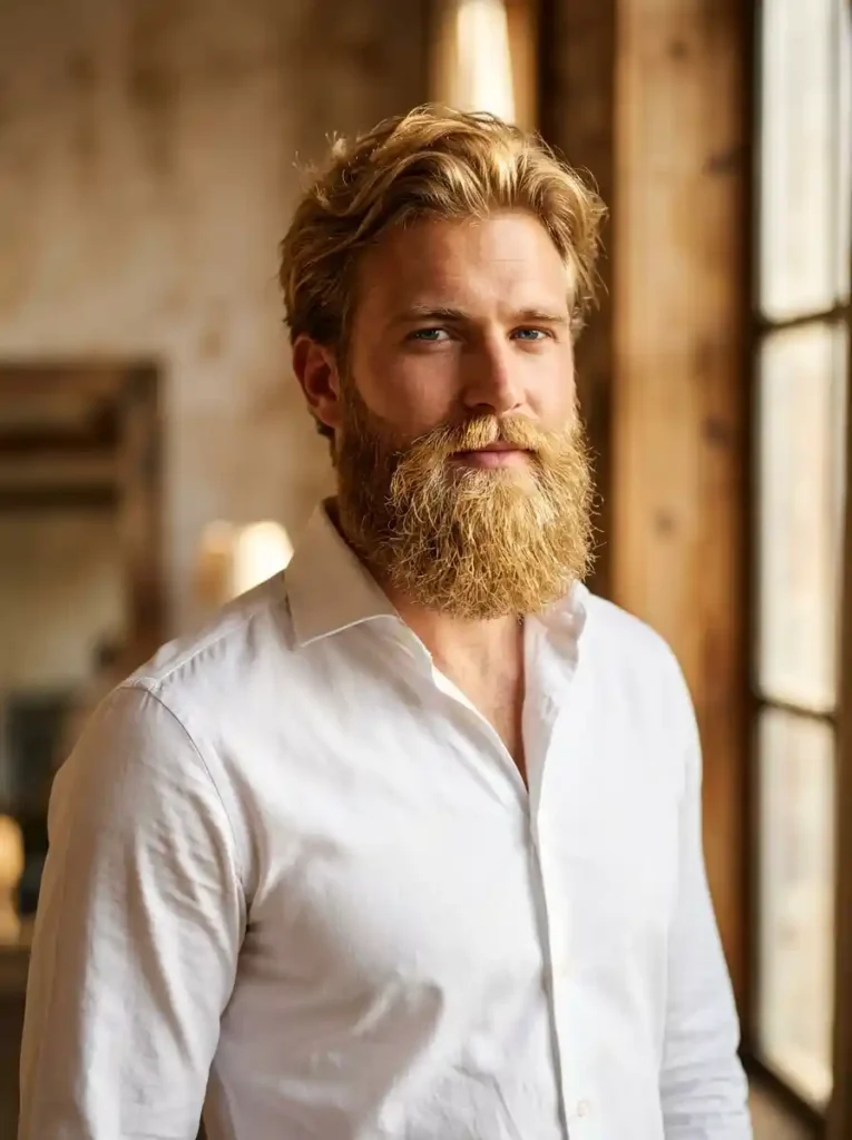 Full Natural Blonde Beard with Clean Line Up for Striking Complete Power