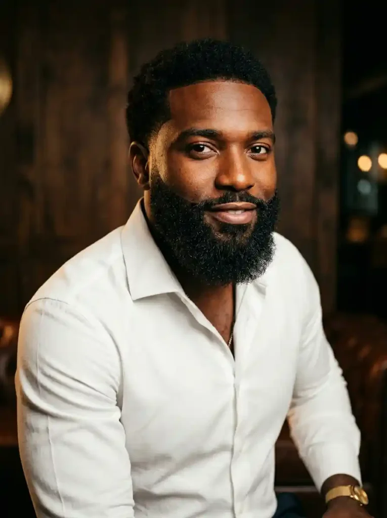 23 Beard Styles for Black Men That Elevate Your Look 1 Full Tapered Beard with Defined Line Up for Complete Elevated Power