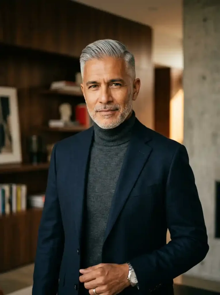 22 Grey Hairstyles Men Can Wear With Confidence 18 Grey Comb Over High Fade for Contemporary Confident Masculine