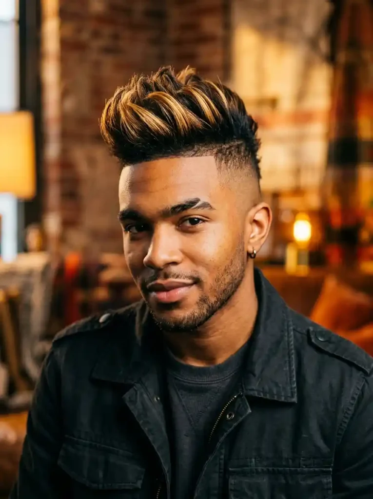 20 Mohawk Fade Ideas That Deliver Maximum Impact 14 Highlighted Mohawk Fade for Dimensional Color Maximum