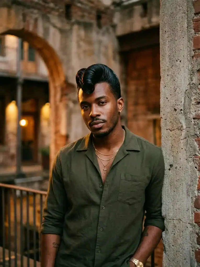 21 Greaser Hairstyles for Men That Define Vintage Cool 6 Jelly Roll Pompadour for Maximum Architectural Vintage Drama