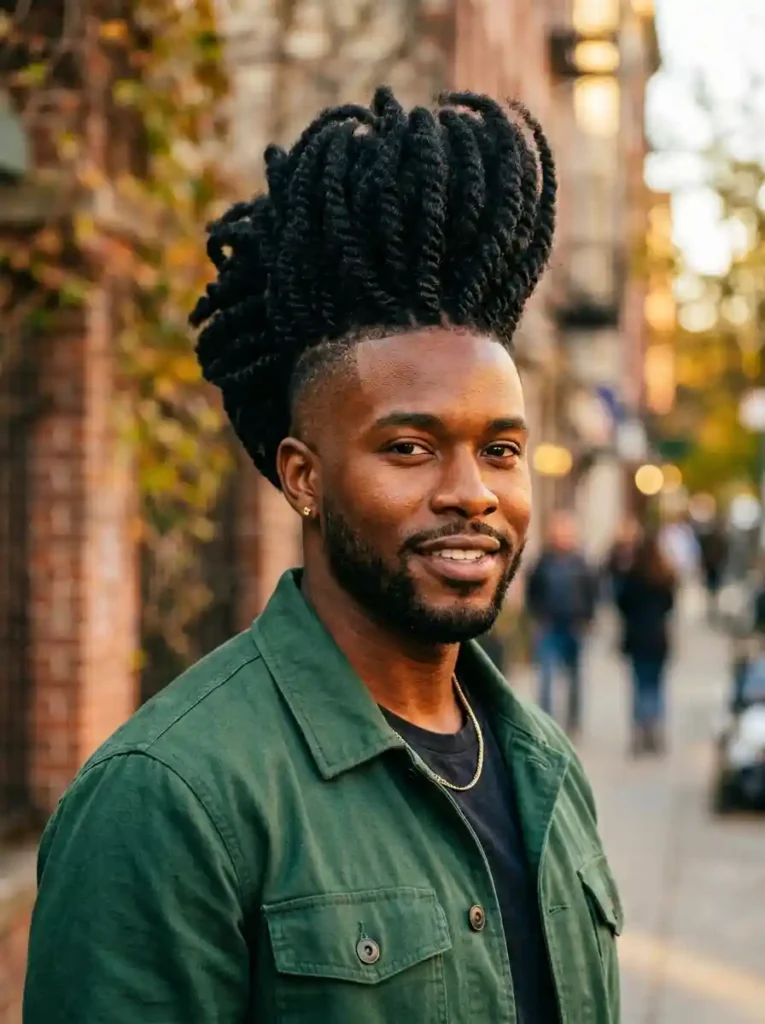 24 Black Mens Mohawk Hairstyles That Stand Out Anywhere 17 Kinky Twist Mohawk for Thick Voluminous Bold Cultural