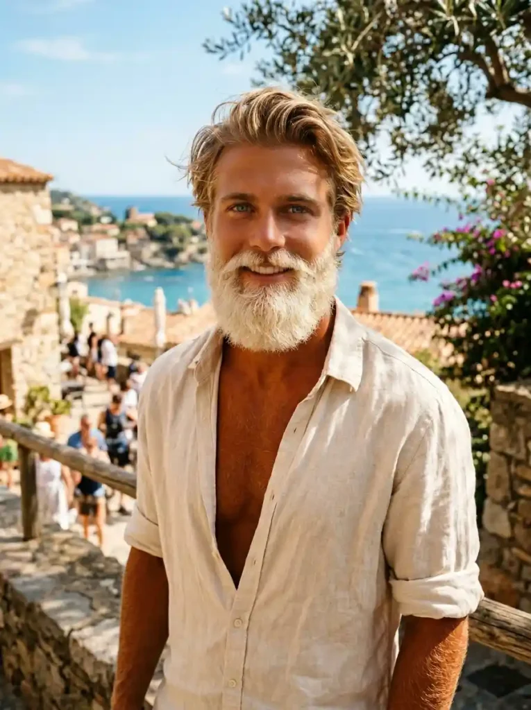 Light Blonde Beard with Tanned Skin for High Contrast Striking