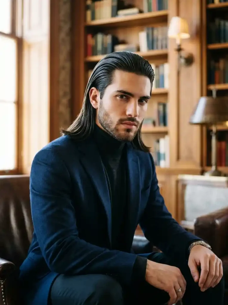 Long Slicked Back Straight Hair for Sophisticated Sharp Power