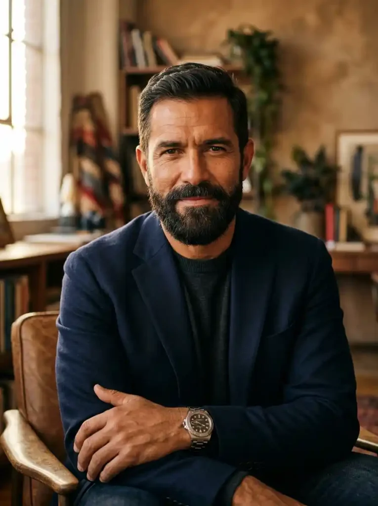 Mature Natural Short with Full Beard for the Complete Icon Look