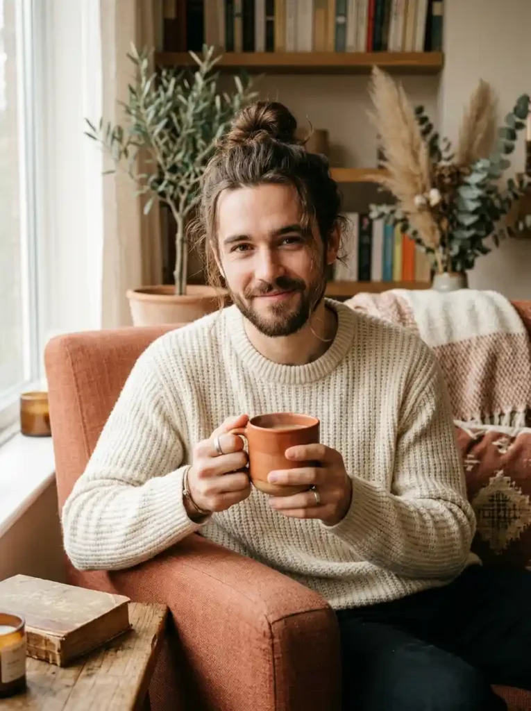 Messy Man Bun with Loose Face Framing Pieces