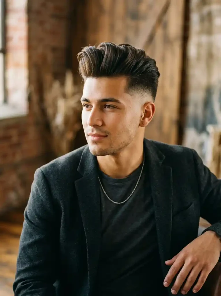 21 Greaser Hairstyles for Men That Define Vintage Cool 5 Modern Greaser Pompadour with Fade for Contemporary Vintage Cool