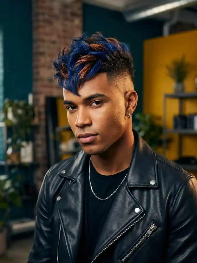 20 Mohawk Fade Ideas That Deliver Maximum Impact 16 Mohawk Fade with Shaved Sides and Colored Top for Vivid Maximum