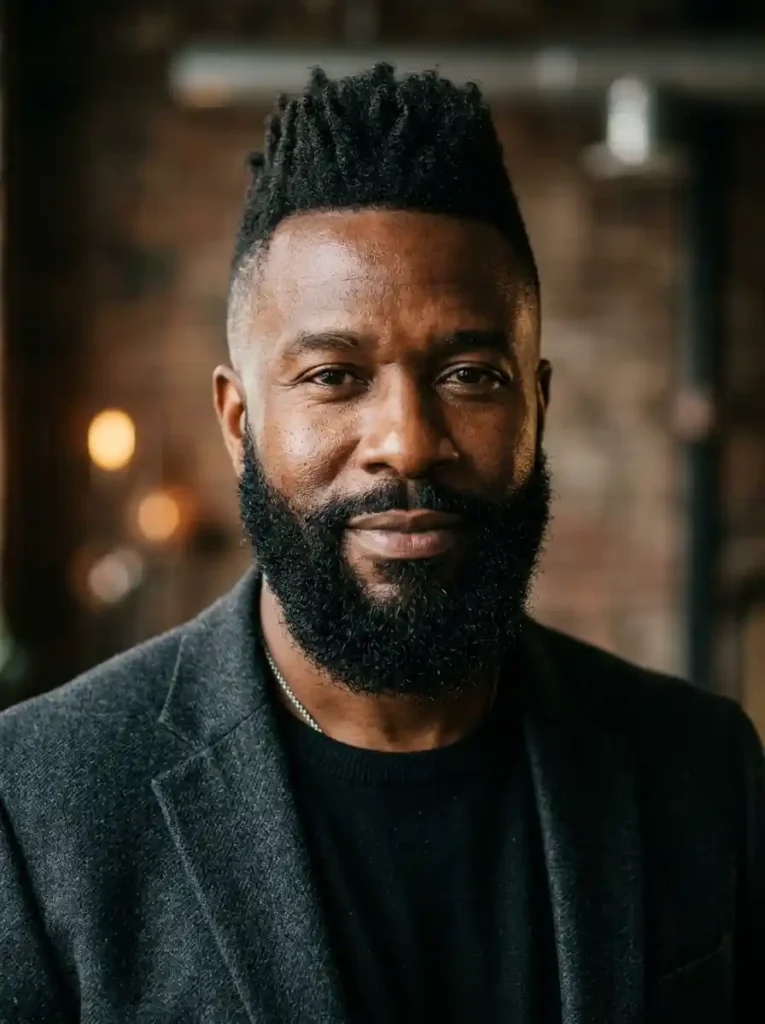 20 Mohawk Fade Ideas That Deliver Maximum Impact 18 Mohawk Taper with Natural Beard Combination for Complete Maximum