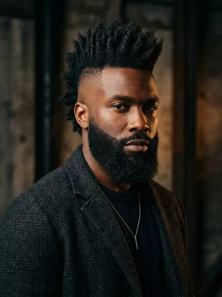 24 Black Mens Mohawk Hairstyles That Stand Out Anywhere 23 Natural Mohawk with Beard for Complete Bold Masculine Power