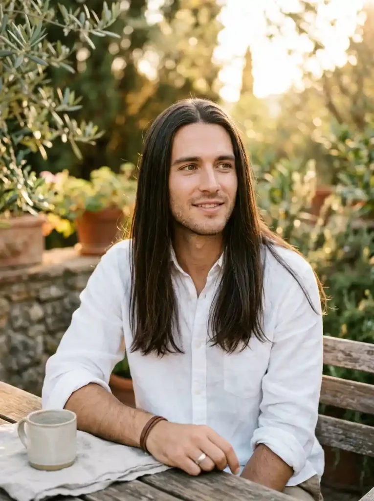 Natural Straight Long Hair with Center Part for Effortless Sharp Flow
