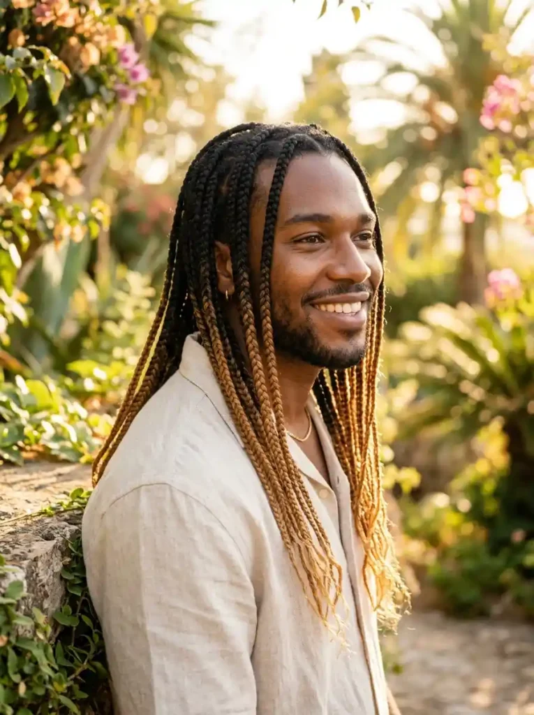 20 Box Braids for Men That Make a Bold Style Statement 11 Ombre Box Braids — Dark Roots to Caramel Tips