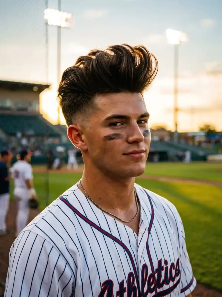 21 Baseball Haircuts That Keep Players Looking Sharp 8 Pompadour with Fade for Bold Baseball Individual Power