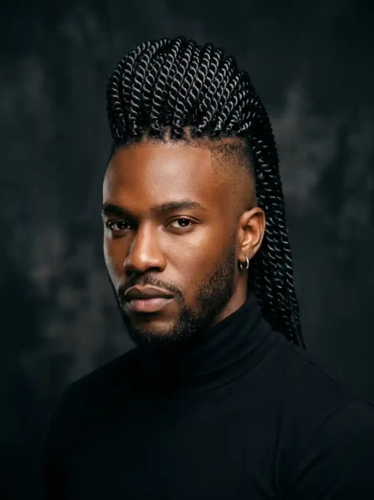 24 Black Mens Mohawk Hairstyles That Stand Out Anywhere 22 Senegalese Twist Mohawk for Sleek Long Bold Cultural