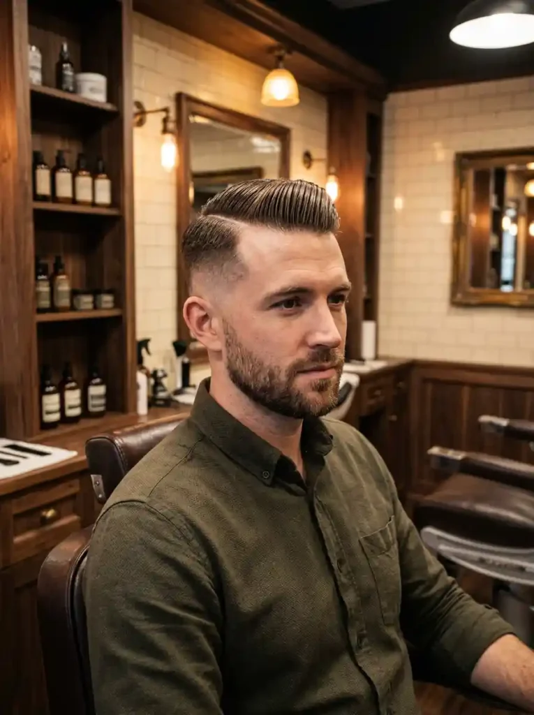 Shaved Sides with Hard Part and Comb Back