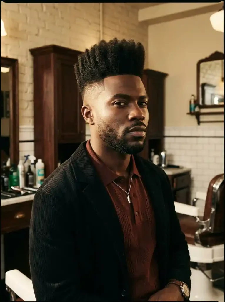 Shaved Sides with High Top Fade