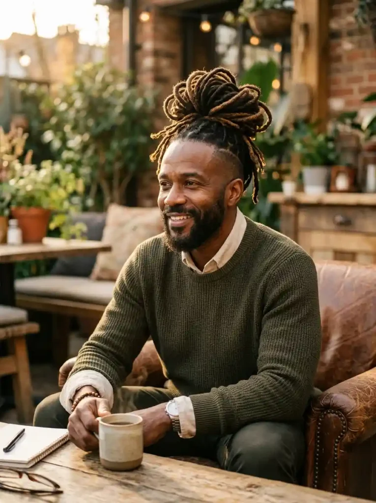 Shaved Sides with Long Locs Pulled Up