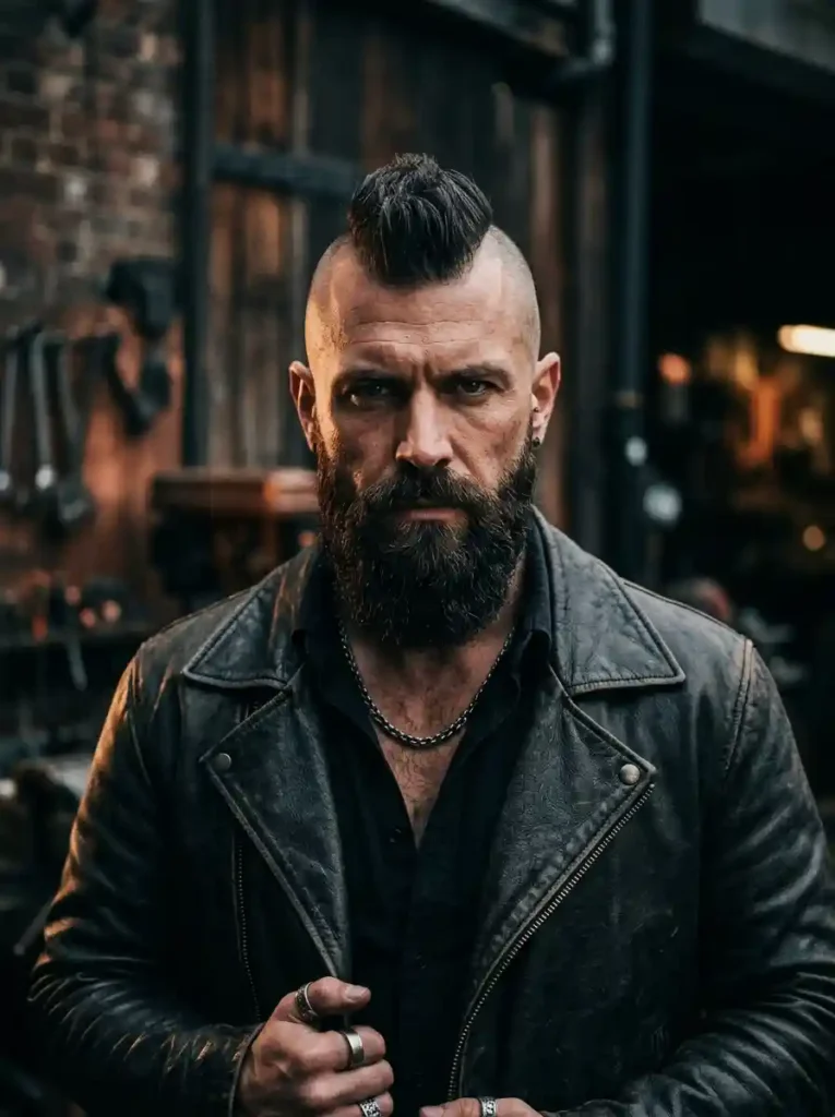 Shaved Sides with Mohawk and Beard Combination