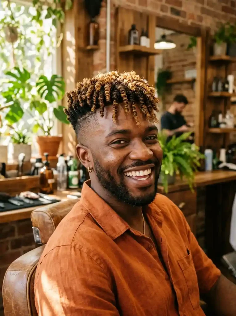 Shaved Sides with Textured Finger Coils on Top