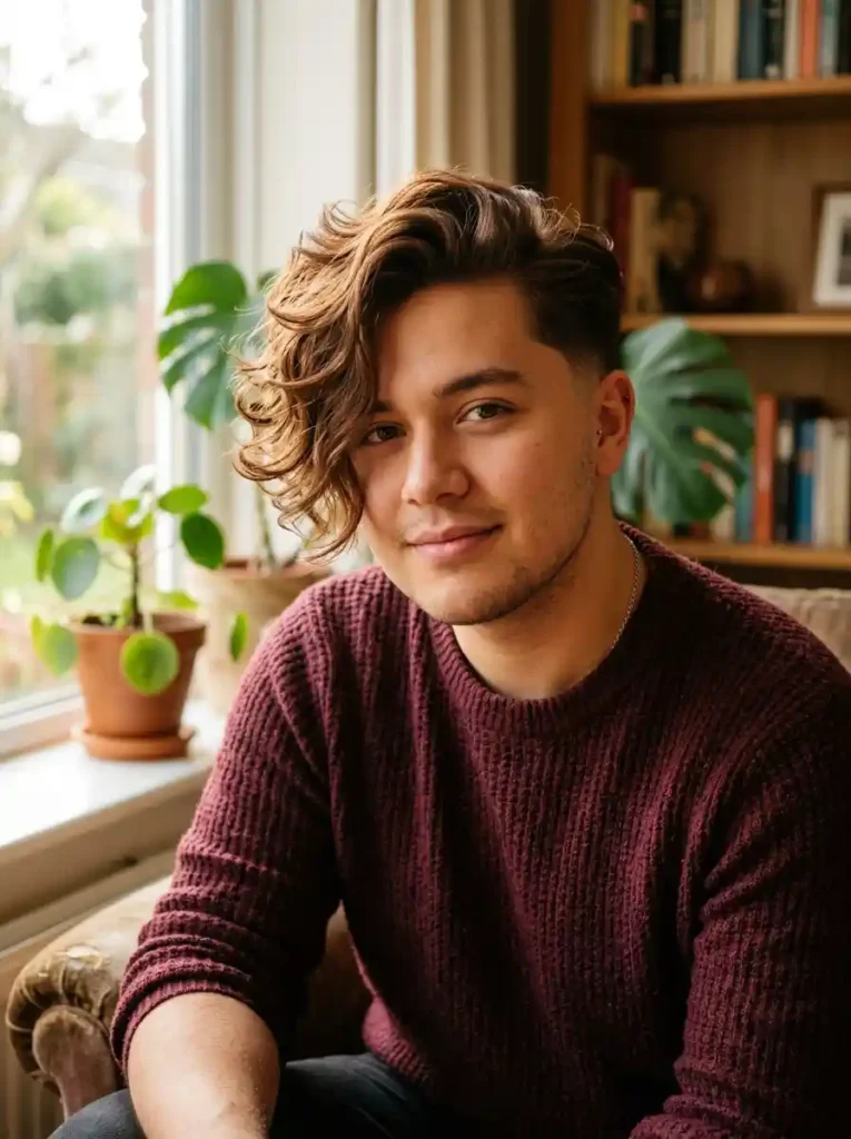 22 Best Hairstyles for Round Faces Men Swear By for Balance 16 Side Swept Wave with Taper for Romantic Elongating Style