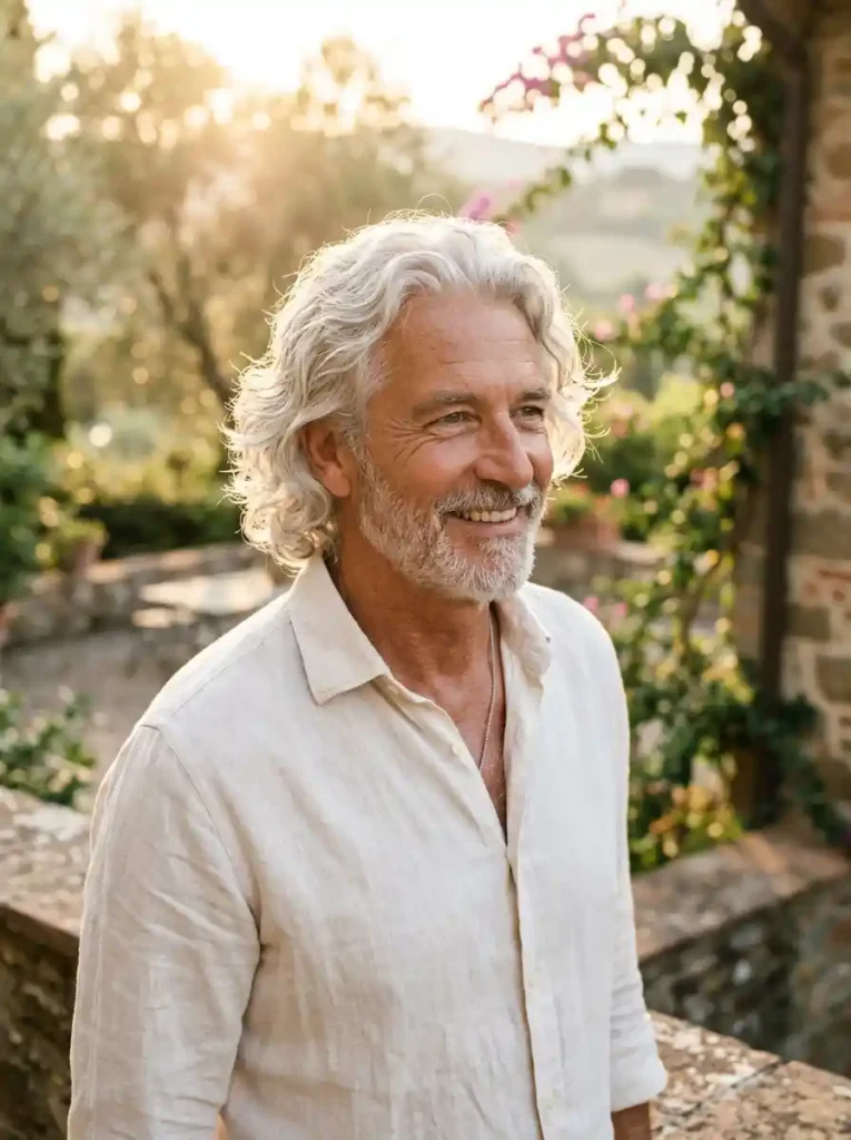 22 Grey Hairstyles Men Can Wear With Confidence 11 Silver Waves at Medium Length for Naturally Romantic Confidence