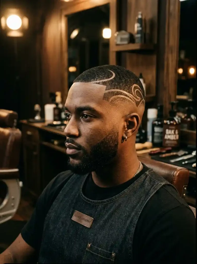 22 Usher Haircuts That Defined Modern Men's Grooming 19 The Bald Fade with Intricate Part Design