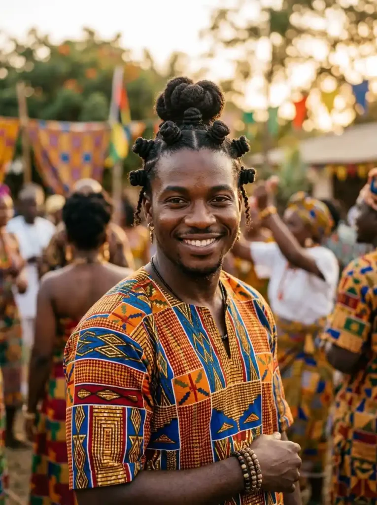 The Braided Bantu Knots Combined Into Central Bun