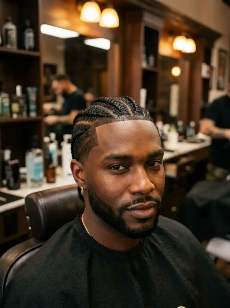 24 Cornrow Hairstyles for Men That Never Go Out of Style 22 The Braided Line Up for Hairline Definition Within Cornrows