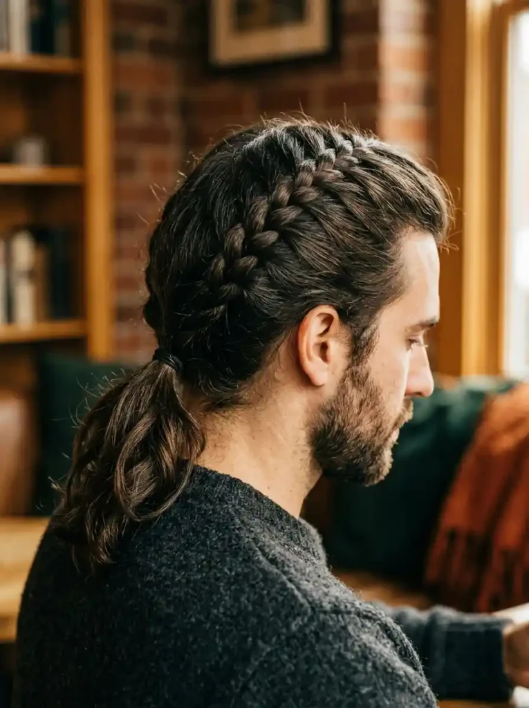 21 Mens Ponytail Hairstyles That Blend Style and Confidence 16 The Braided Ponytail — Texture and Craft Combined