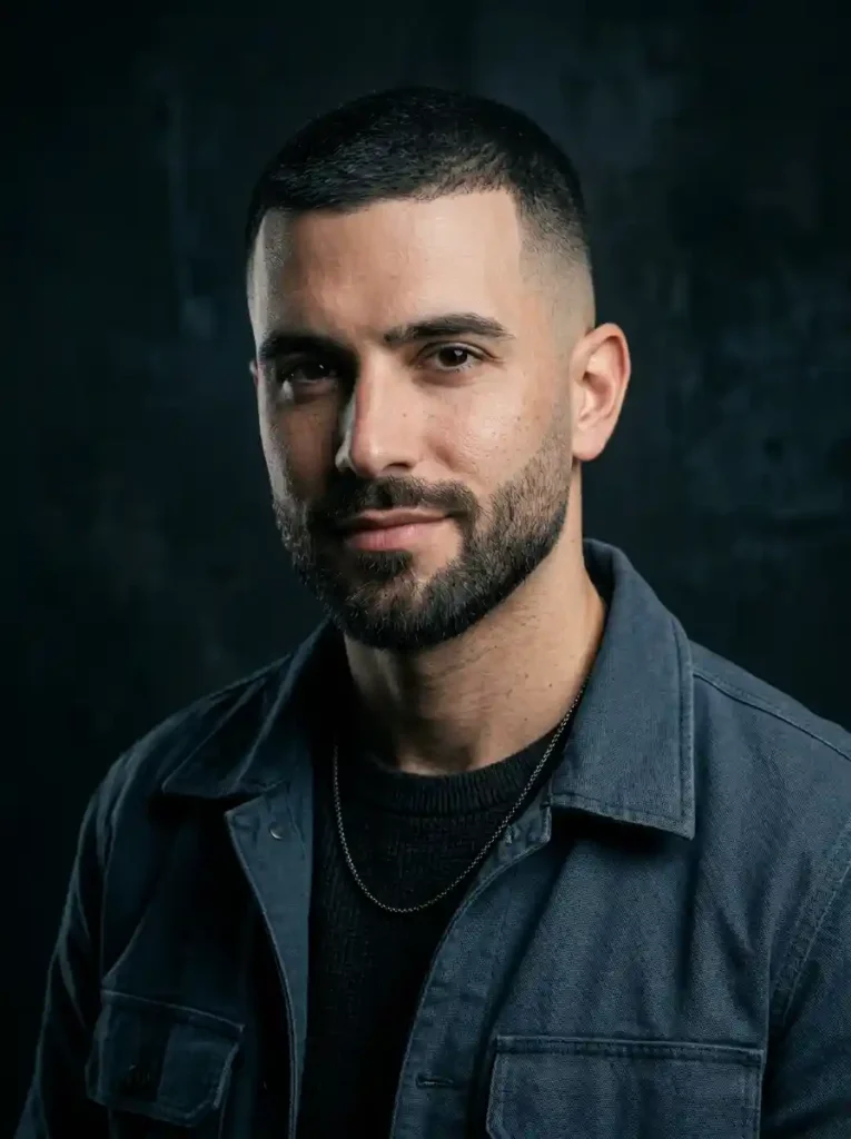 The Butch Cut With Skin Fade and Beard Fade Unifies the Look