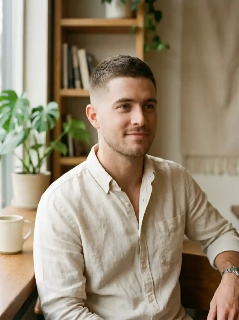 The Butch Cut With Temple Fade Creates Subtle Sophistication