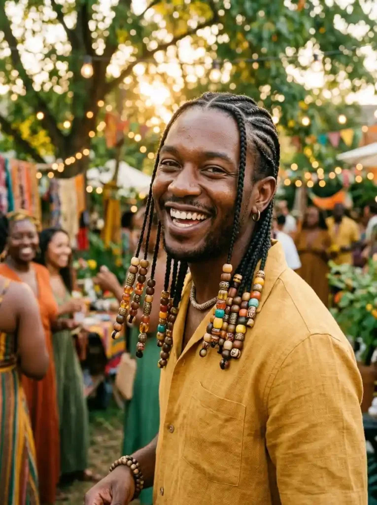 24 Cornrow Hairstyles for Men That Never Go Out of Style 7 The Cornrows With Beads for Cultural Celebration